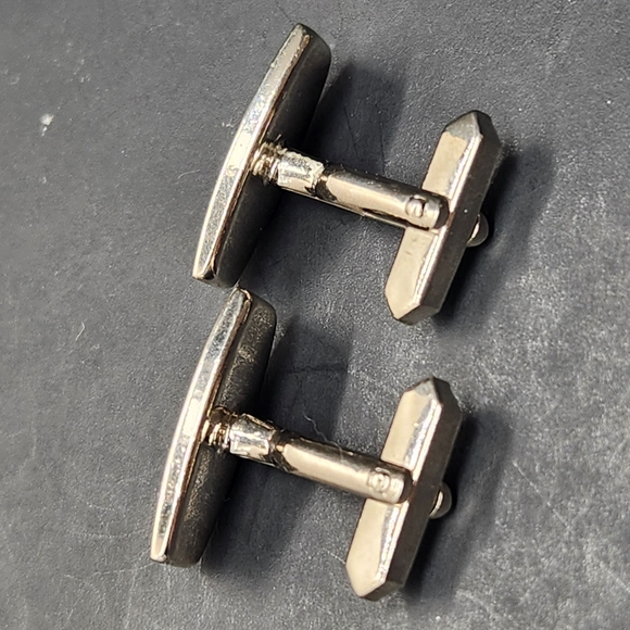 Vintage 80s cufflinks blue tiger eye silver tone almond bullet back Made Germany - Picture 4 of 6